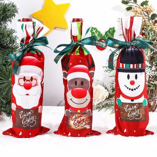 Christmas Bottle decoration, Wine Bottle Cases, Santa, Reindeer, Snowman 2024 Xmas Decor